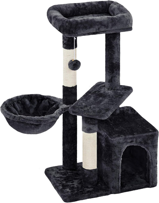 34-Inch Contemporary Cat Tree Tower with Scratching Posts, Cozy Condo, Plush Nest, Spacious Platform, and Comfortable Basket for Indoor Cats and Kittens
